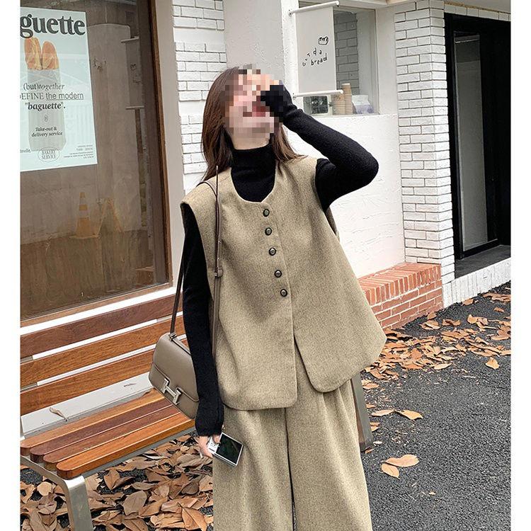 

Women s Autumn Yadan Style Suit: Relaxed Vest & Wide-Leg Pants Set for a Slimming Look XL (Recommend 120-130 Jin)
