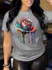 Colorful Drip Rose Women's Tee - Vibrant Artistic Floral Graphic, Stylish Print for Casual Daily Wear