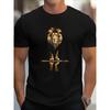 Men'S Lion Print T-Shirt - Black And Golden Lion Face Design, Loose Fit Round Neck Short Sleeve, Breathable All-Season Casual And Business