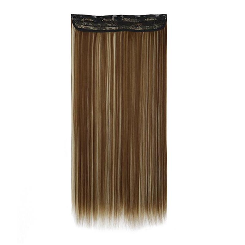 MISS WIG Synthetic 5 Clips In Hair Extensions Long Straight Natural Golden Brown Or Dark Clip In Hair Extensions For Women Daily Hair