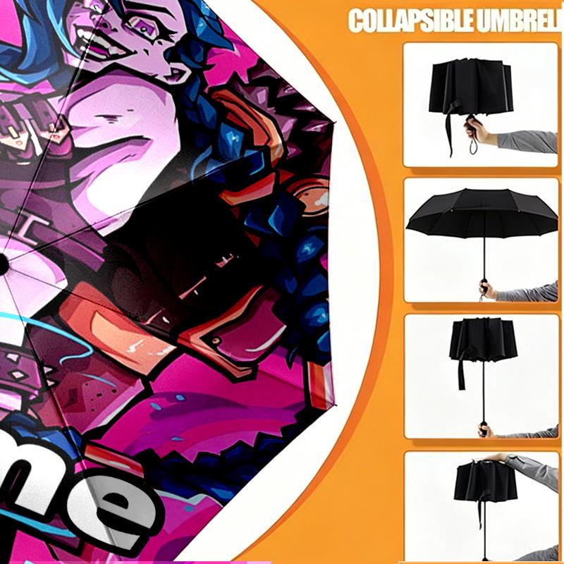 Custom Name Personalized Jinx Print Umbrella, Auto Open Close, 8‑Rib Sturdy Frame, Commute Camping Hiking Use, Birthday Gift