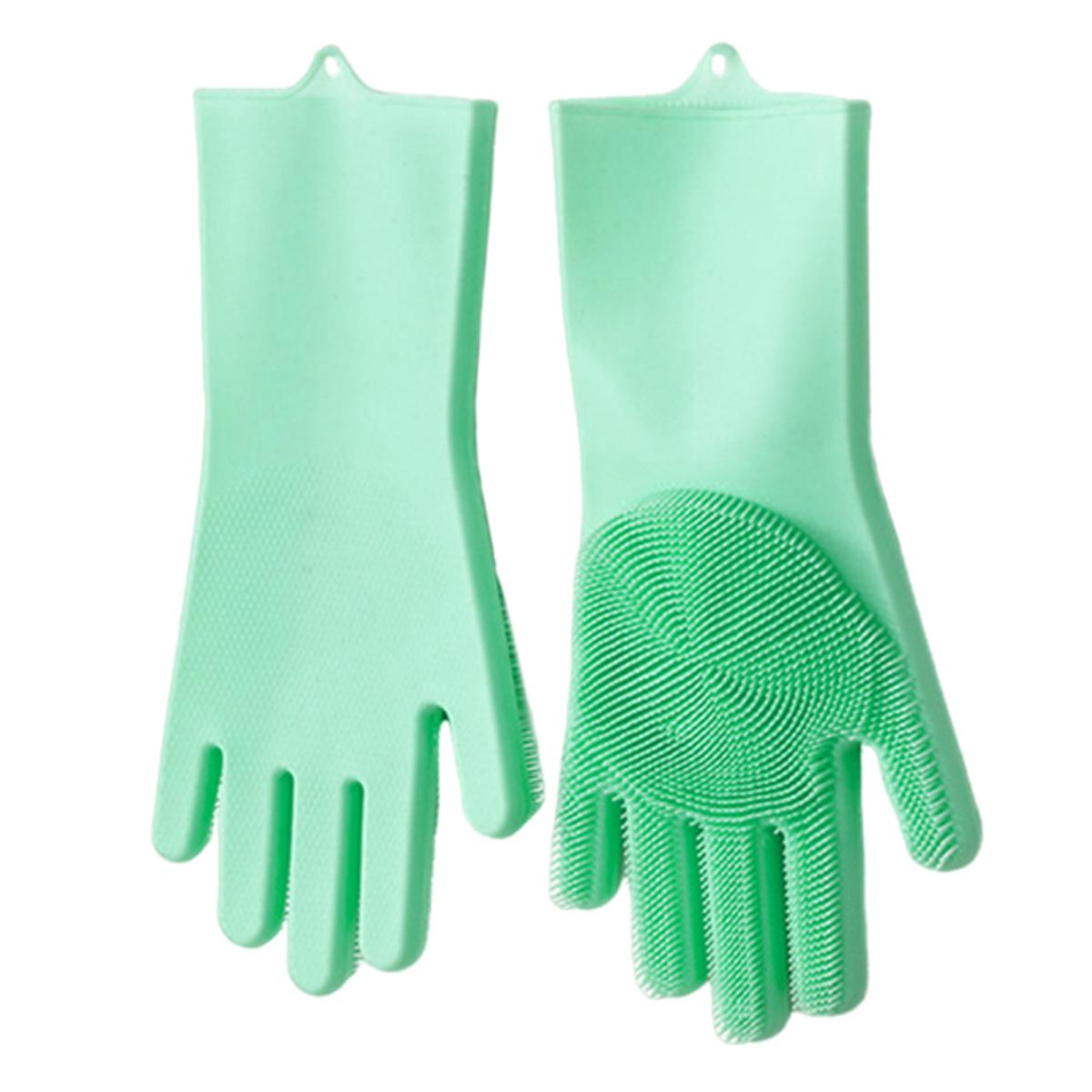 

Yousheng 1 пара чистящих перчаток, противоожоговые многоразовые силиконовые перчатки для мытья посуды с тонкой щетиной для домашней кухни зелёный