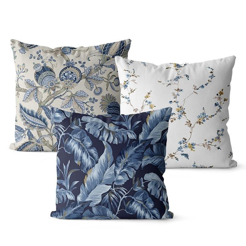 American Blue Retro Cotton Linen Single-sided Pillow Case Sofa Living Room Bedroom Cushion Pillow Home Waist Pillow