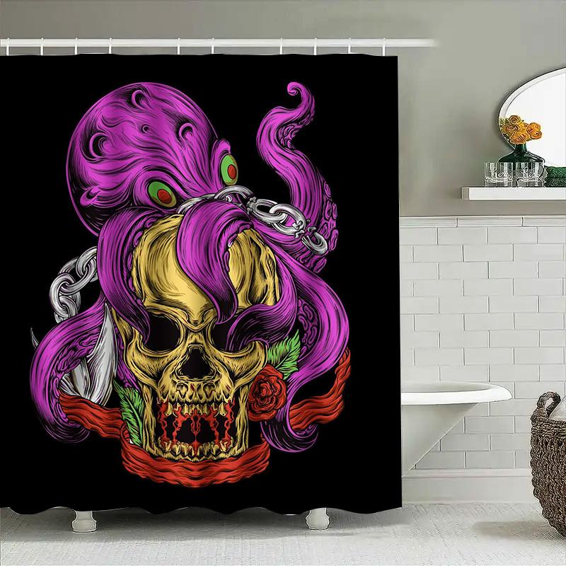 

Tuniu Skull Rose Witch Horror Art Bathroom Decor Scary Halloween Gift Unique Wall Art Shower Curtain W60H190(CM)-1 Pcs