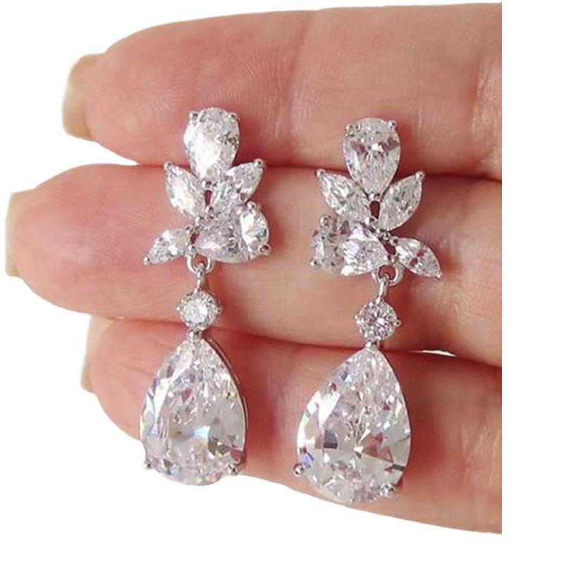 Huaya Sweet Pear-Shaped Teardrop Zircon Bridal Earrings for Weddings and Parties.