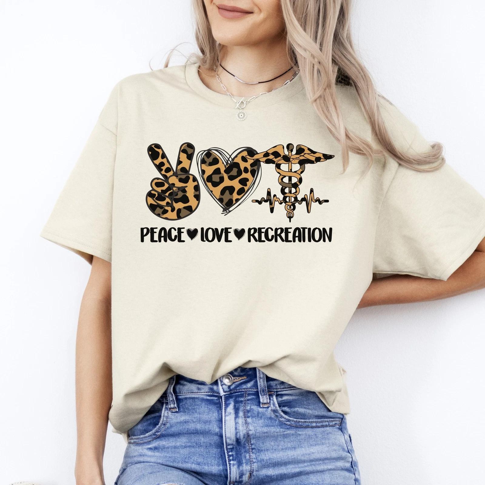 Peace Love Recreation T-Shirt Leopard skin RT Recreational therapist Unisex Tee 2XL