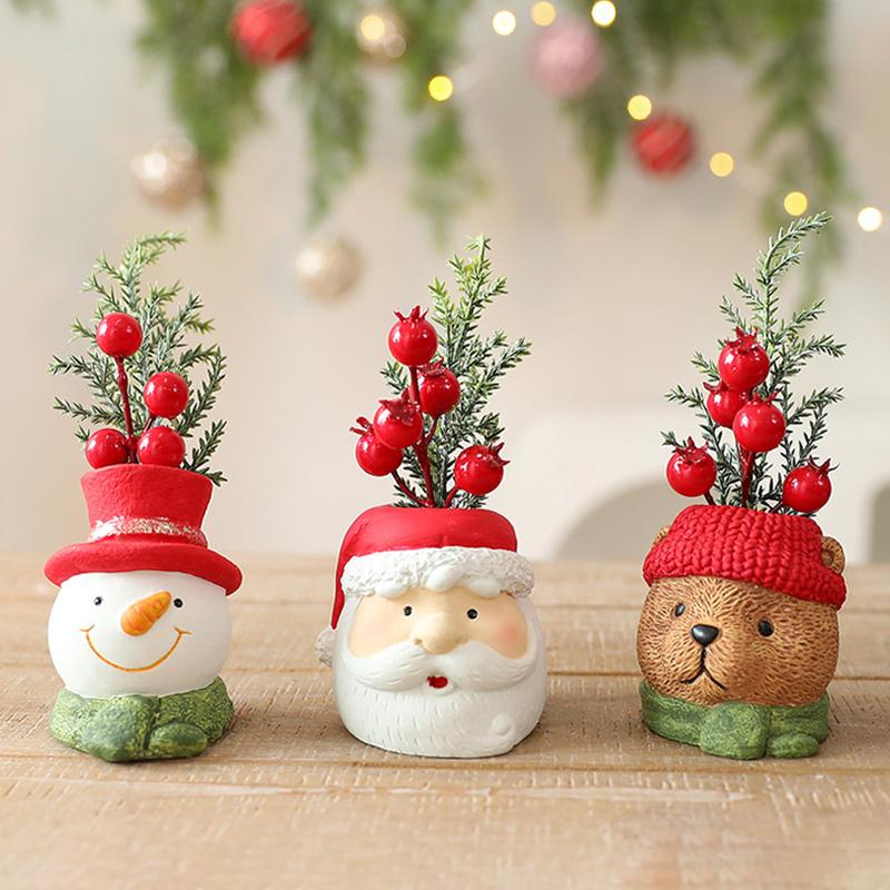 Christmas Desktop Decorations Suit Resin Santa Claus Snowman Holiday Decorations Artificial Flower Bonsai Atmosphere Ornaments
