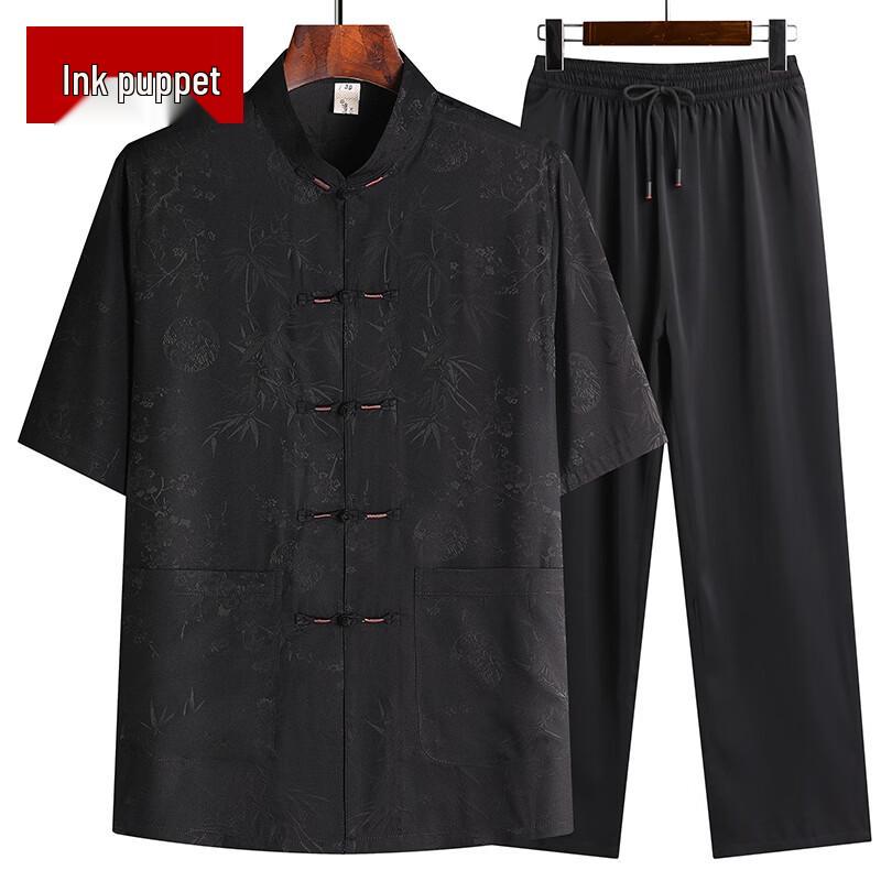Elderly Men's Ice Silk Short Sleeve Tang Suit