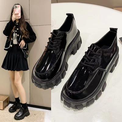 Sapatos pequenos de couro com cadarço femininos novos de outono estilo britânico estudante retrô sapatos de plataforma sapatos de bolinho pequenos femininos