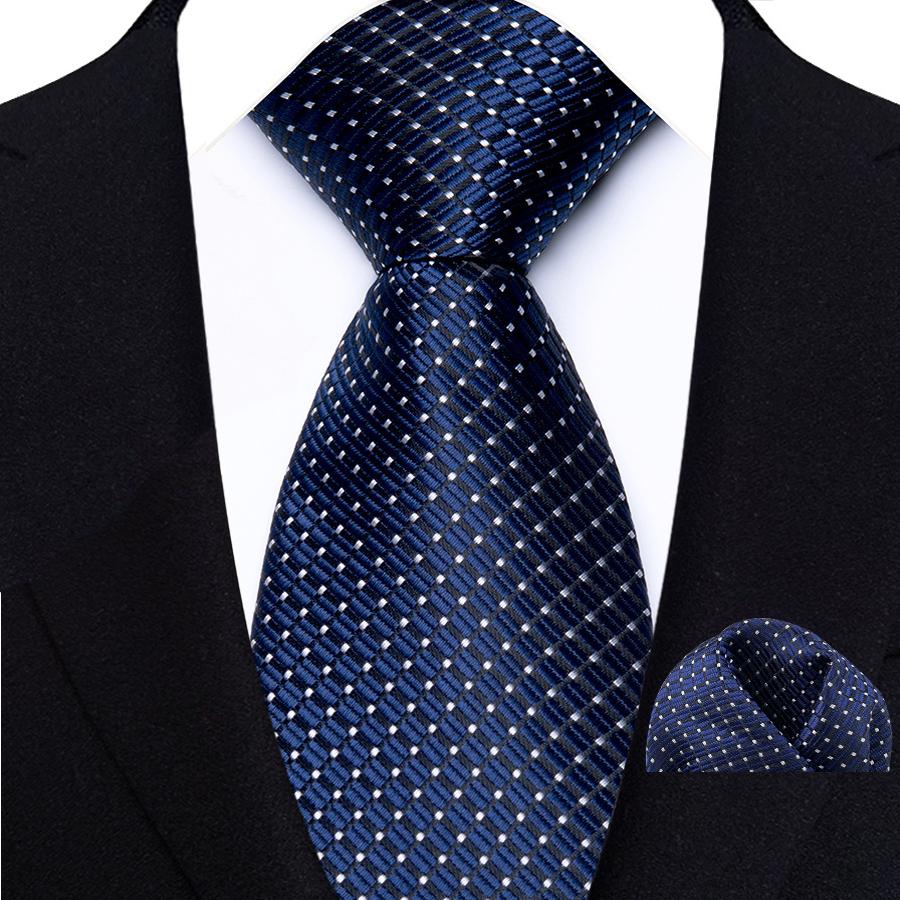 Classic Mens 8cm Tie Set Navy Polka Dot Stripes Tie For Men Wedding Business Party Fashion Design Quality Hanky Necktie Set