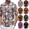 Men's Halloween Spider Web Print Short Sleeve Henley Shirt Casual Round Neck Button Front Top