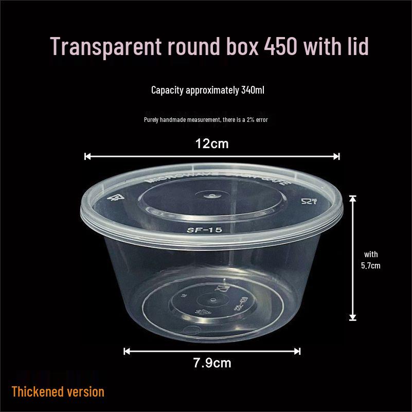 Round Transparent Plastic Takeaway Lunch Box with Lid - Thickened Disposable Bento Soup Bowl