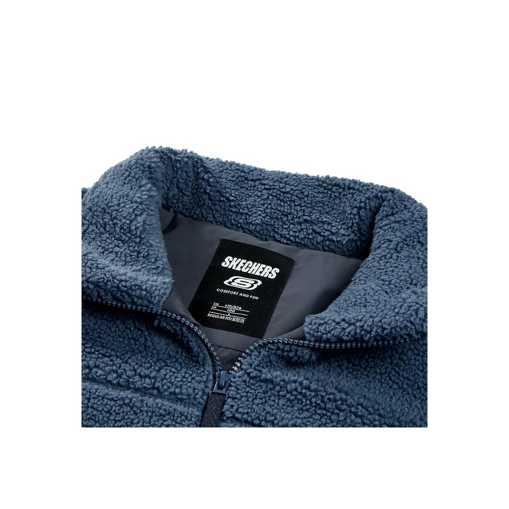 Skechers Solid Color Knitted Stand Collar Jacket Men Jackets White Bering-Sea-Blue L423M009-002W