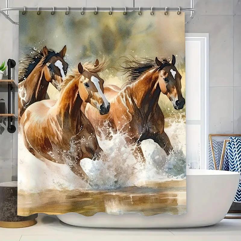 

Stylish Watercolor Horse Shower Curtain For Bathroom Decor Splash Effect In Multiple Sizes W60H190(CM)-1 Pcs