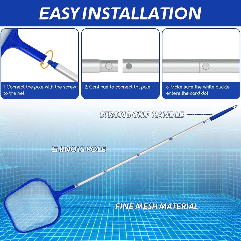 Landing Net Pool, Jsdoin 120 cm Long Pond Net with Telescopic Pole, Fine Mesh - For Pond, Algae & Bestway Pool, Algae Net Nylon Net