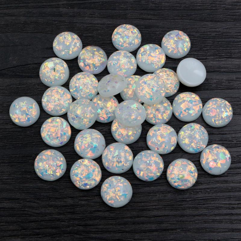 40 Stück Mode Neu 12mm Eingebaut Goldfarbe Metallfolie Flache Rückseite Harz Cabochons Cameo Kuppel DIY Schmuckzubehör