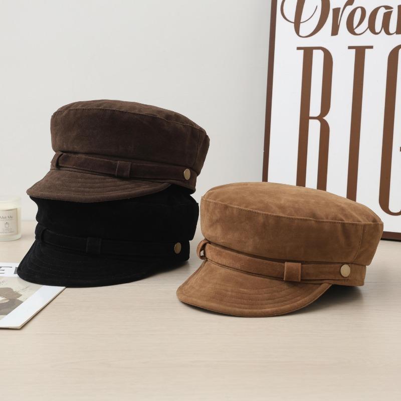 Women S Brown Flat Top Suede Like Korean Style Newsboy Cap