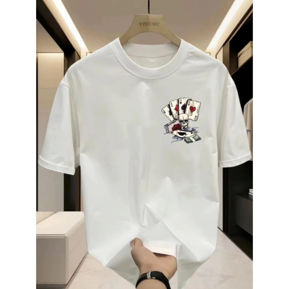 European Station Trendy Gym Men's Round Neck Pure Cotton Printed Cartoon Harajuku Short Sleeved Top Youth Trendy Casual T-shirt