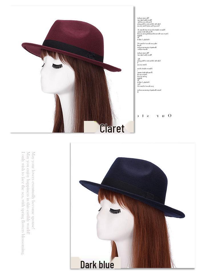 Zhen Yueqi Unisex Korean Style Jazz Fedora Hat, Wool-Blend, Wide Brim, Autumn/Winter.