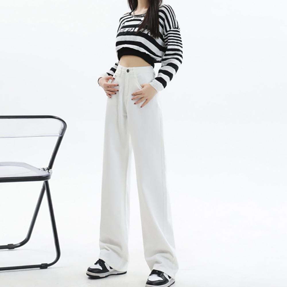 Simple Straight Jeans Women's Spring and Autumn New Korean Version of Thin Fashion Temperament Wide-leg Mopping Jeans