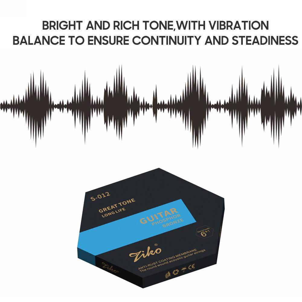 ZIKO S-012 Acoustic Guitar Strings 6 String Set (.012-.053) Hexangular Steel Core and Phosphor