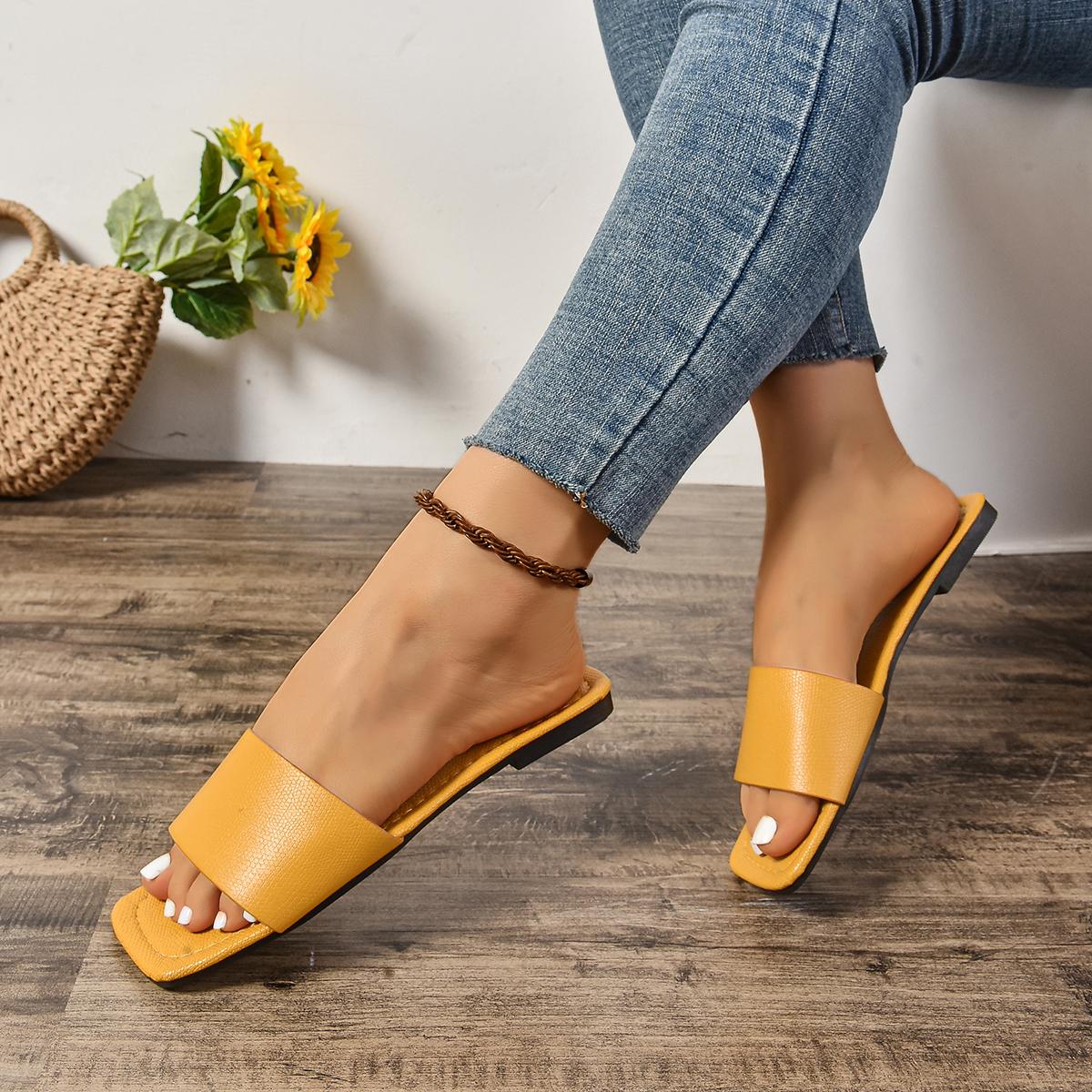 

Fashion Women Slippers Square Toe Large Size Flat Slippers Women New Summer One-word Casual Beach Sandals Slides Women Zapatos De Mujer 43