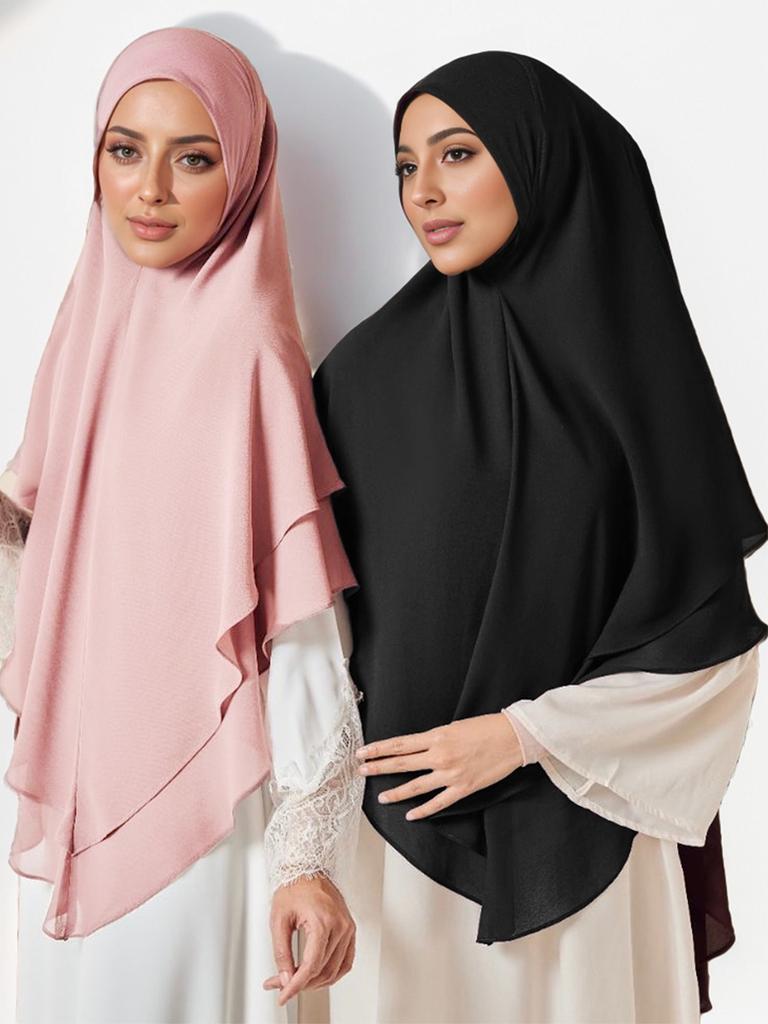 1pc Double Layered Chiffon Ready To Wear Instant Hijabs Solid Headscarf Foulard Femme Musulman Shawl Wrap Bandana
