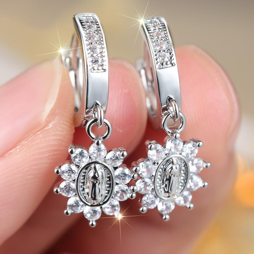 French retro Virgin Mary full diamond earrings, women's earrings with a sense of celebrity atmosphere in style