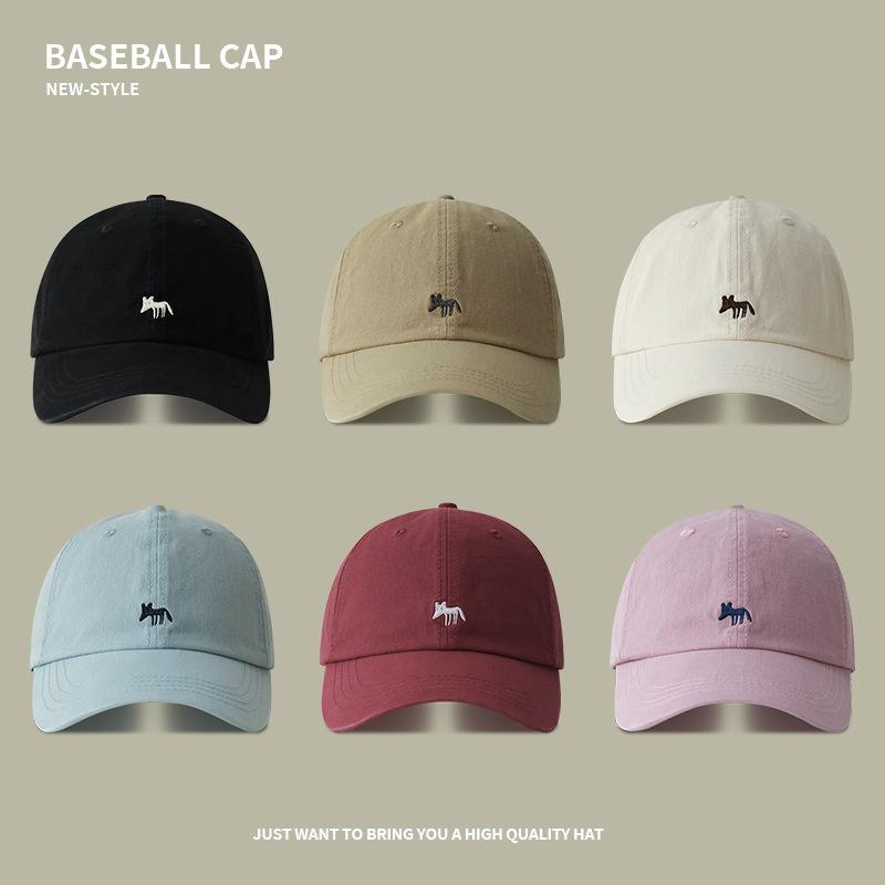 Cartoon Little Fox Embroidered Baseball Cap Spring and Summer Sun Protection Visor Hat Soft Top Big Head Circumference Couple Cap