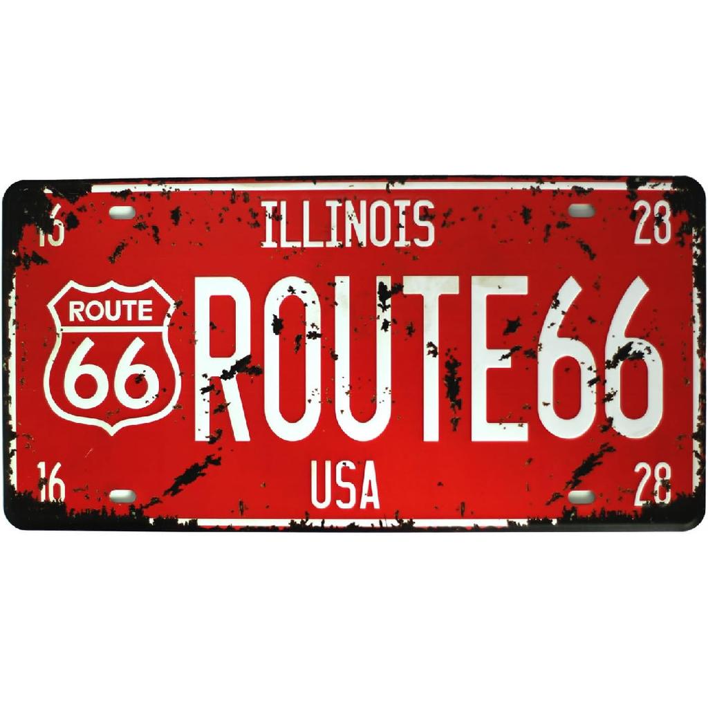UOOPAI Illinois Route 66 USA Metal Sign Retro Vintage Auto License Plate, Embossed Tag Size 6" X 12"
