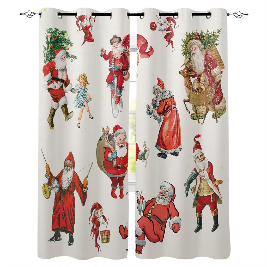 Cartoon Cute Shine Christmas Tree Red Girl Window Curtains For Kids Bedroom Living Room Bathroom Kicthen Door Hall Home Decor 2P
