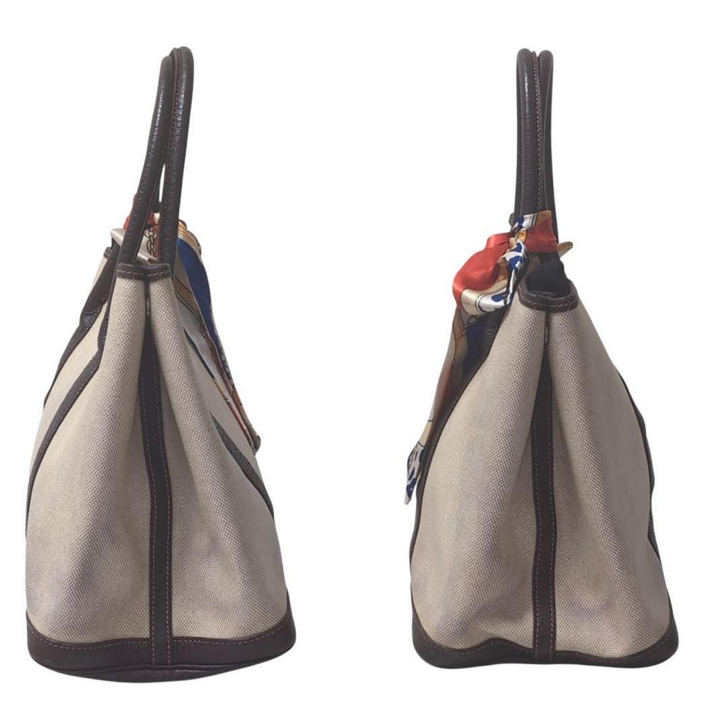 Hermes Garden Party Handbag Tote Bag Toile H PVC Brown & Beige StampF