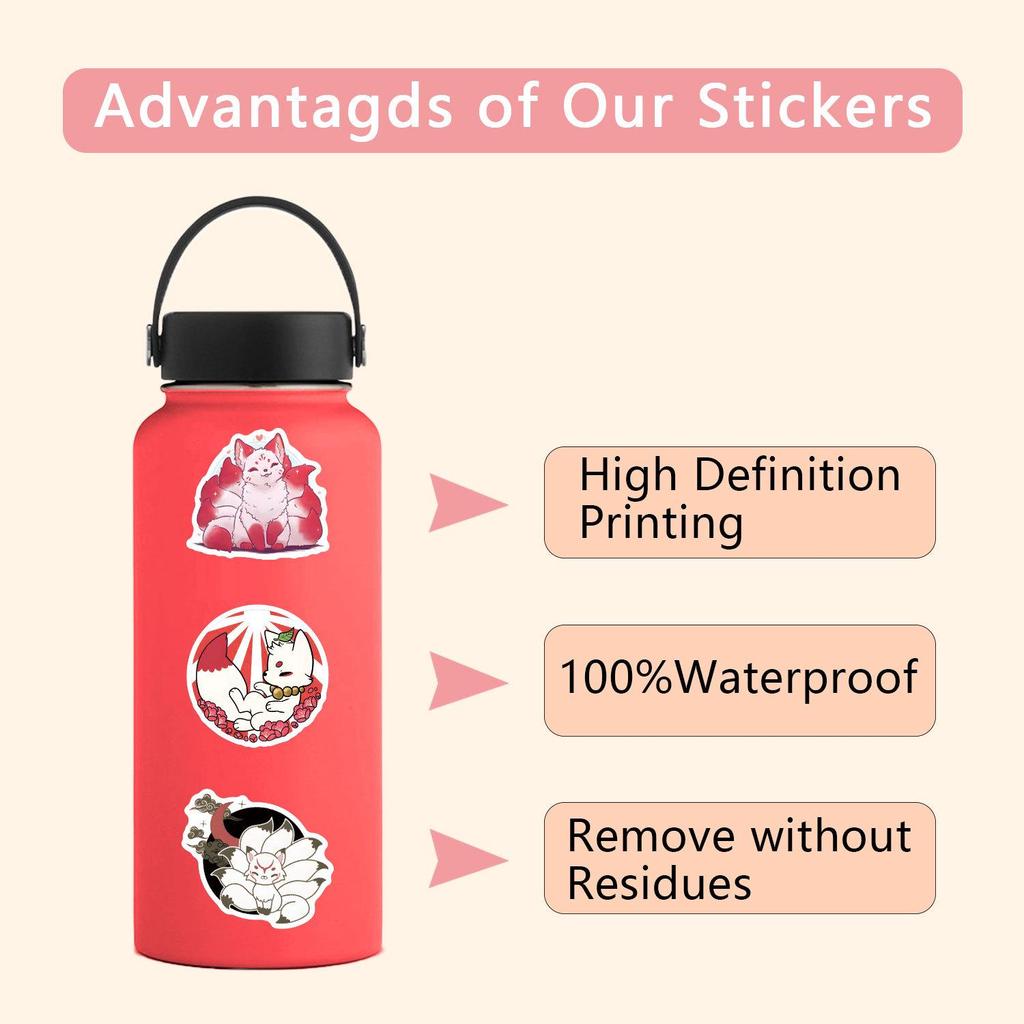 55-Pack Kitsune Graffiti Stickers for Scooter, Guitar, Computer, & Diary Decoration