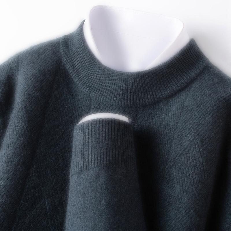 Men's Winter Thick Knit Sweater - Half-High Collar, Middle-Aged Dad Style, Warm & Loose Base Layer.