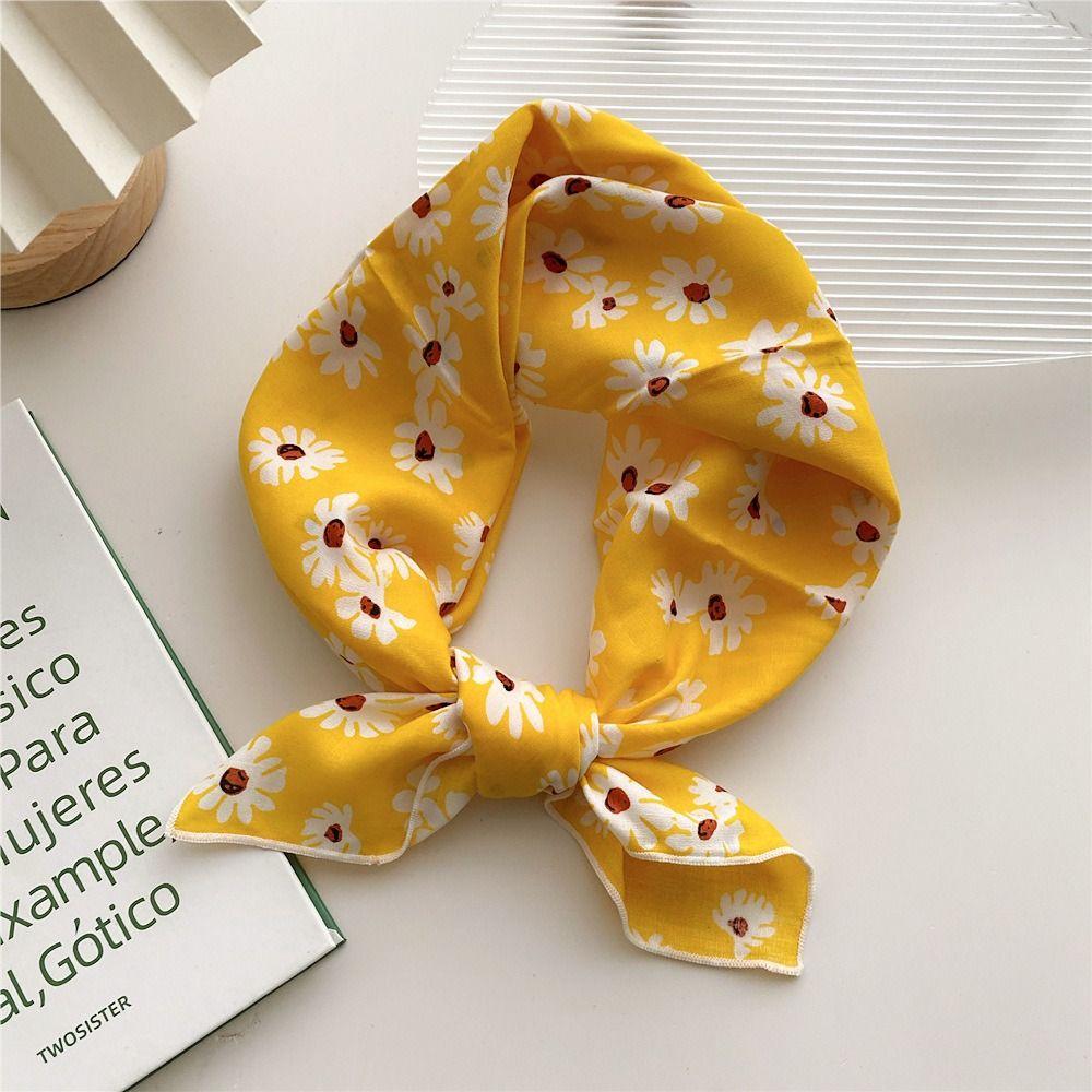 

Pastoral Style Printed Silk Scarf Flower Headband Scarf Hair Band Cotton Linen Square Scarf Female F