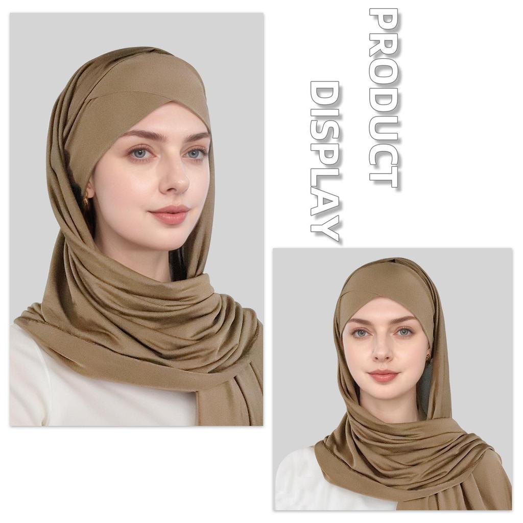 Muslim Fashion Solid Color Criss-Cross Head Wrap with Integrated Sandproof Scarf