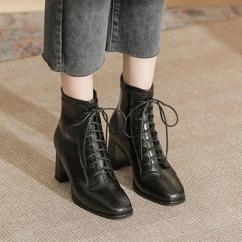 

Women High Heels New Lace Up Fashion Simple Fashion Boots Outdoor Trend Walking Short Boots Short Shoes Luxury Comfy 2026 40 чорний
