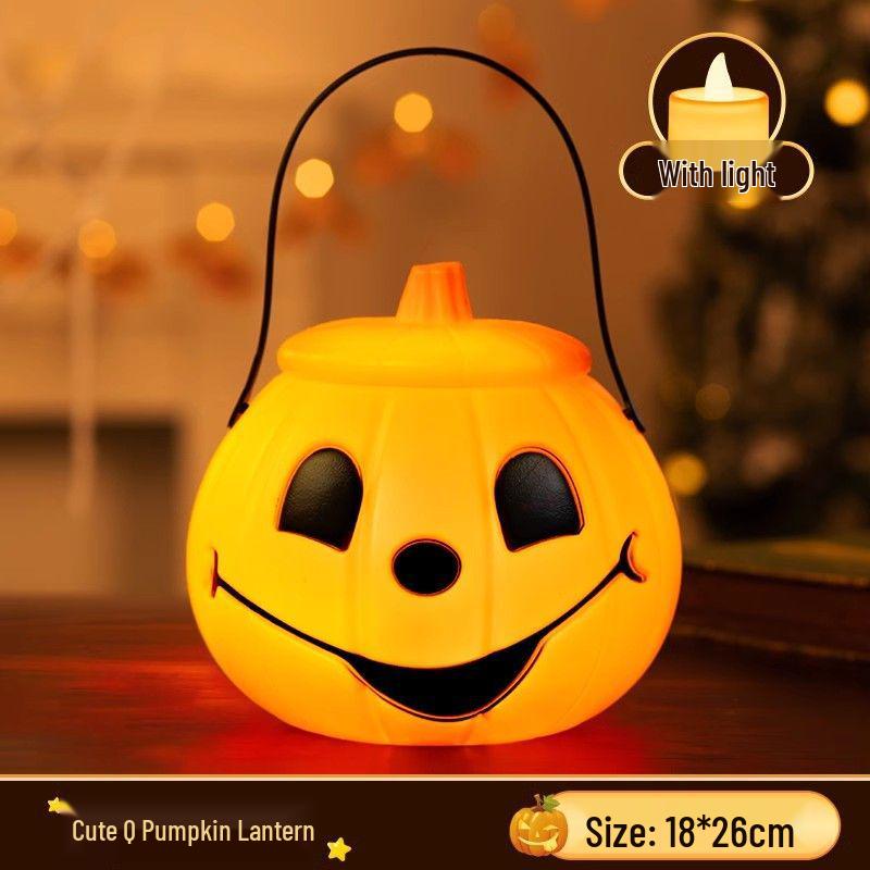 Halloween Pumpkin Lantern Light Basket - Children s Trick-or-Treat Candy Box and Decoration
