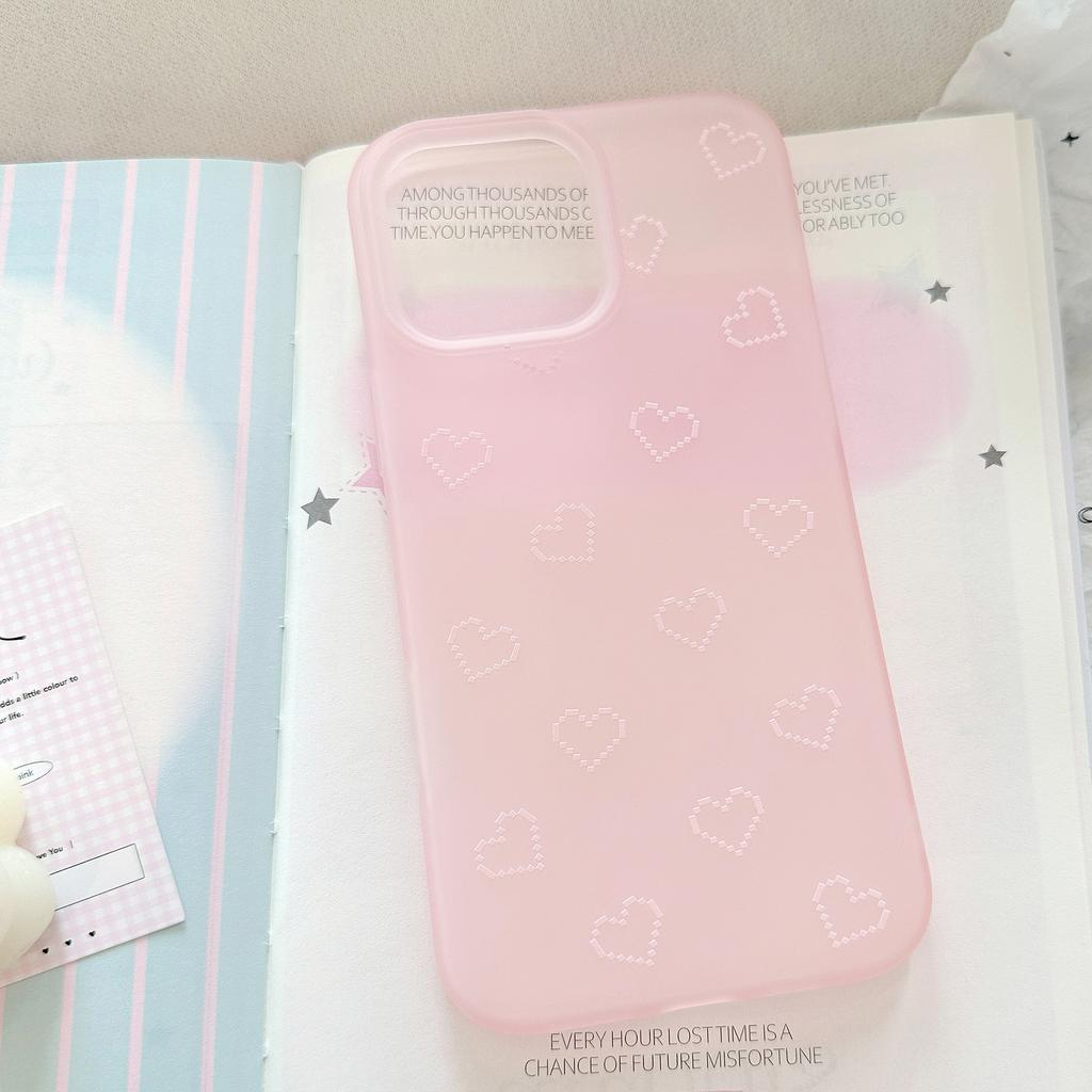 Ins Pixel Style Love Heart for Apple 16 Mobile Phone Case 17pro Max Korean Style Simple for Iphone
