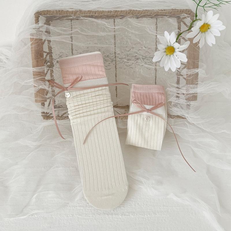 

Набор девичьих гольф до колена Весна Лето Носок с бантом и кружевом Милый стиль принцессы Однотонные высокие носки one size белый