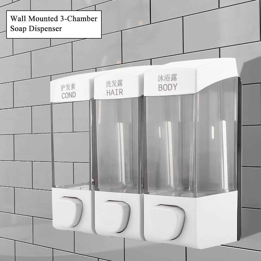 Wall Mounted 3 Chamber Liquid Lotion Shampoo Soap Dispenser Set Bathroom Accessories