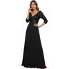 Abito da sera da donna in chiffon con scollo a V profondo, manica lunga, linea ad A, patchwork di paillettes