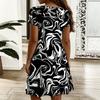 Oversized Women V Neck Short Sleeve Dress Abstract Geometric Printed Loose Dress For Summer Street Outfits