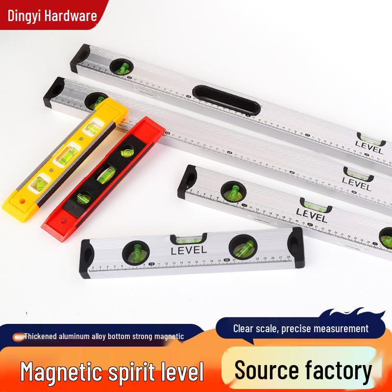 High-Precision Magnetic Spirit Level - Cast Aluminum, Strong Magnet, Multiple Specifications, Professional Measuring Tool for Home Use.