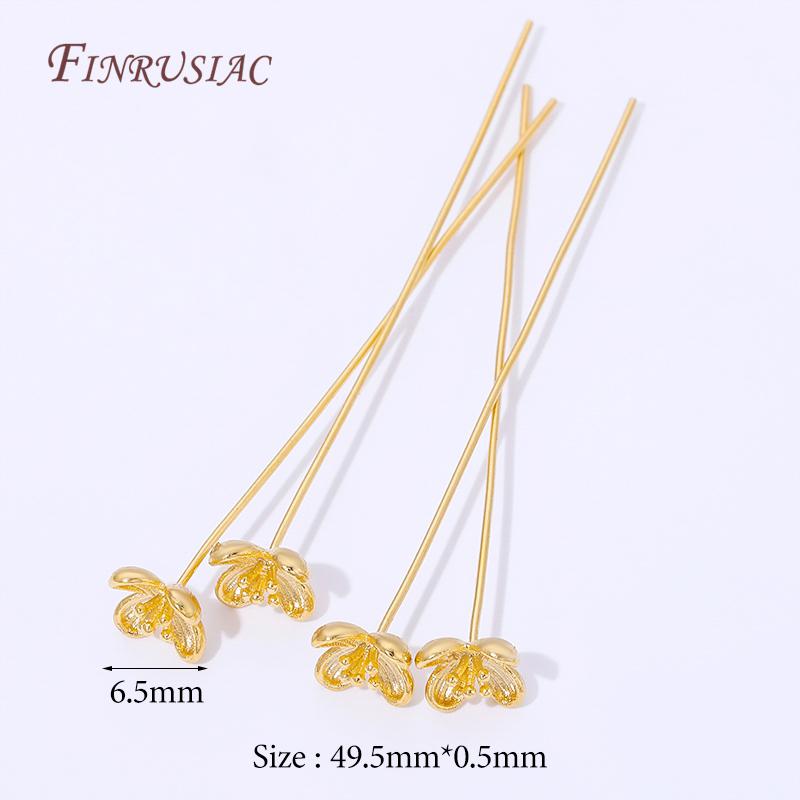

18K Gold Plated Flower Head Pins For Jewelry Making,Long Stem Pins For Beading,Handmade DIY Jewelry Findings,Earring Accessories 2 pcs