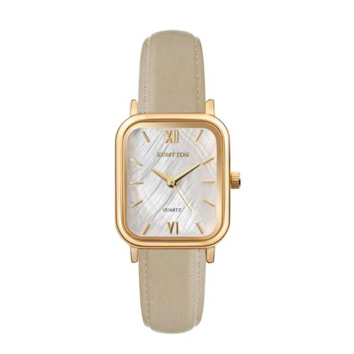 [RUMTTON] RUMTTON Harbor White Mother-of-pearl Beige Band Leather Wristwatch Gold __
