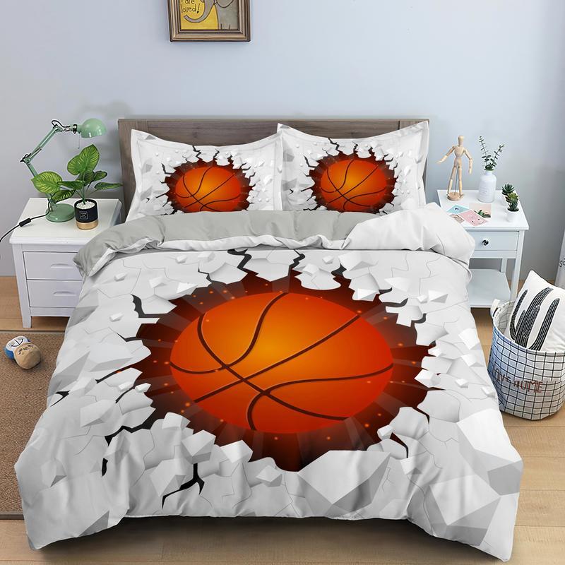Sports Balls Duvet Cover 3D Basketball In A Hole Bedding Set Twin For Boys Teens Room Microfiber Cool Basketball Comforter Cover