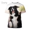 New Popular Border Collie 3D Printed T-shirt Fashion Cute Dog Unisex Animal Round Neck Casual Short Sleeve