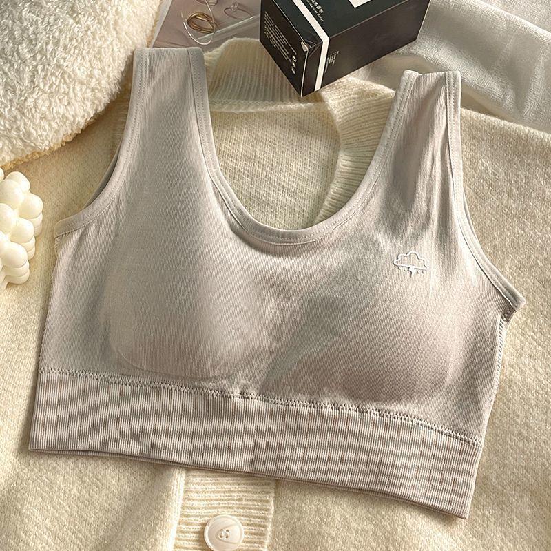 

Underwear Women Without Steel Ring Integrated Fixed Cup Pure Desire Style Student Breathable Sports Bra Vest L