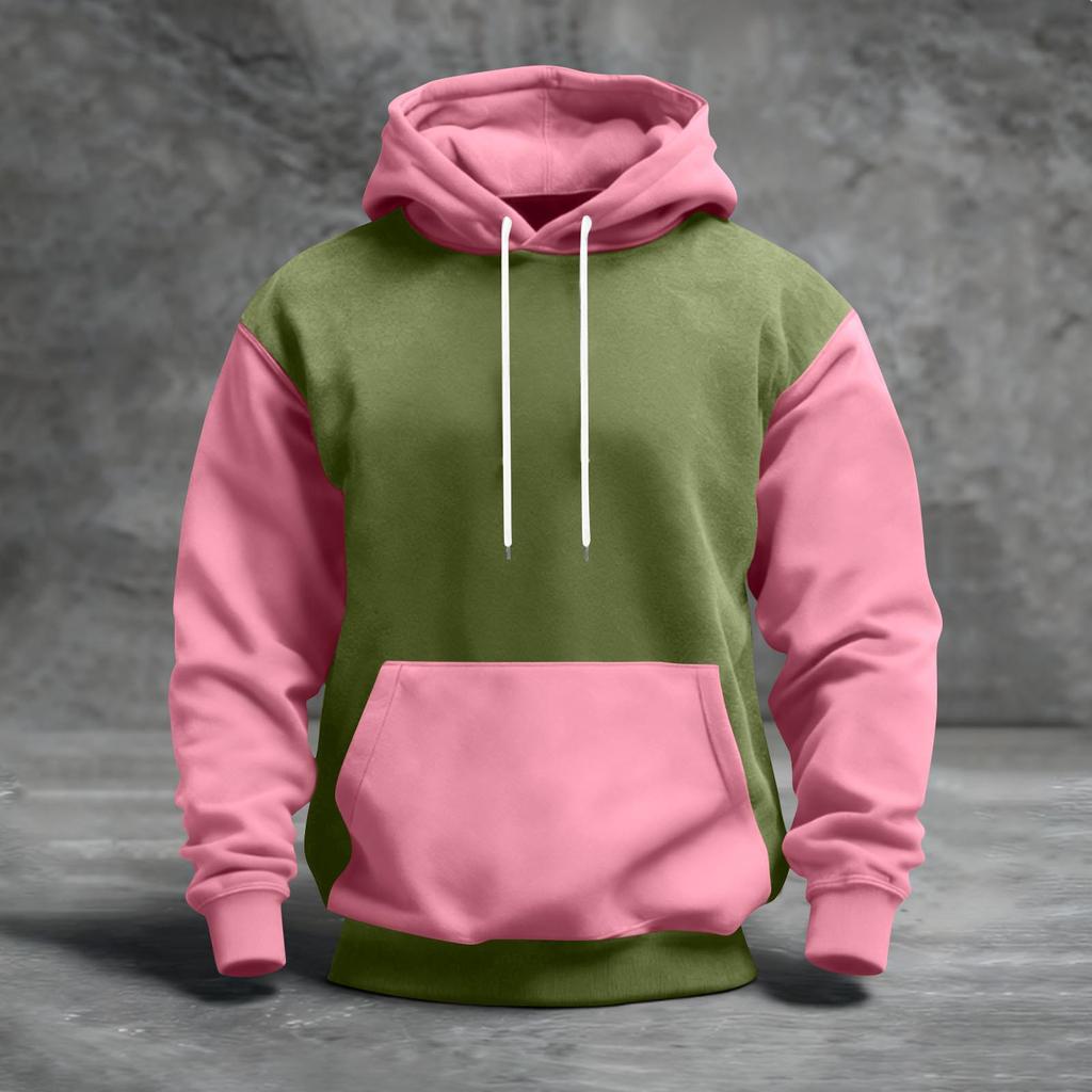 Men's Color Blocked Hooded Sweatshirt With Pockets Casual And Comfortable